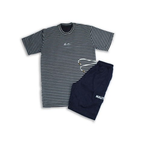 Men's Striped T-shirt And Navy Blue Cargo Short