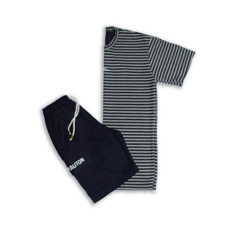 Men's Striped T-shirt And Navy Blue Cargo Short
