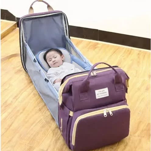 Durable All Purpose Baby Bag With Convertible Bed - Purple