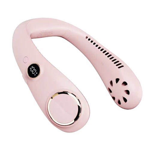 Rechargeable Digital Display Hanging Neck Fan –Pink