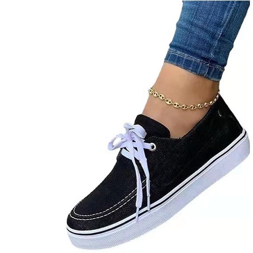 Jean Lace Up Canvas Sneakers- Black