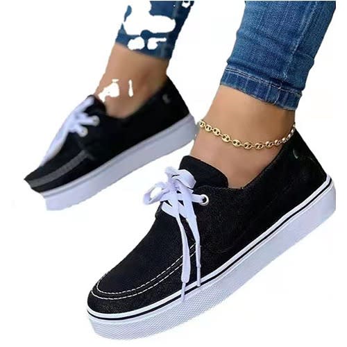 Jean Lace Up Canvas Sneakers- Black