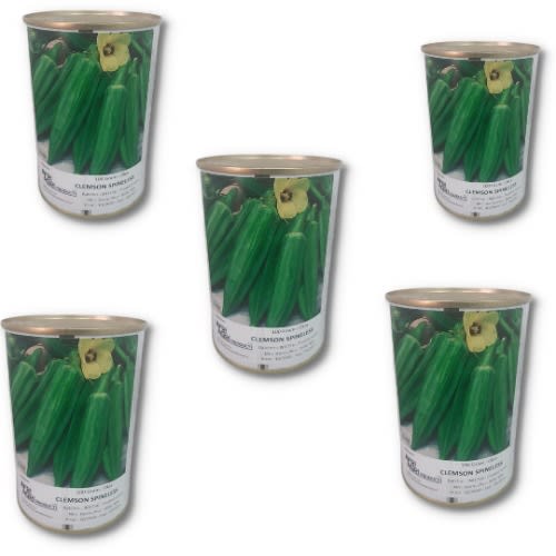 Clemson Spineless Okro Seeds - 100 Grams - 5 Tins