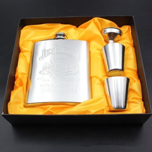 7oz Jim Beam Whiskey Flask Stainless Steel Liquor Hip Flask Set