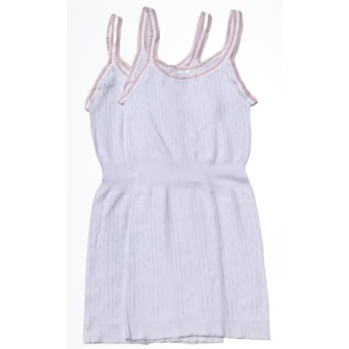 2 Pack Girls White Singlet- Pink Trims