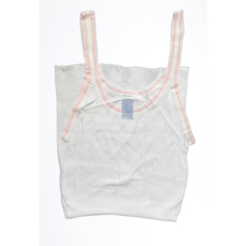 2 Pack Girls White Singlet- Pink Trims