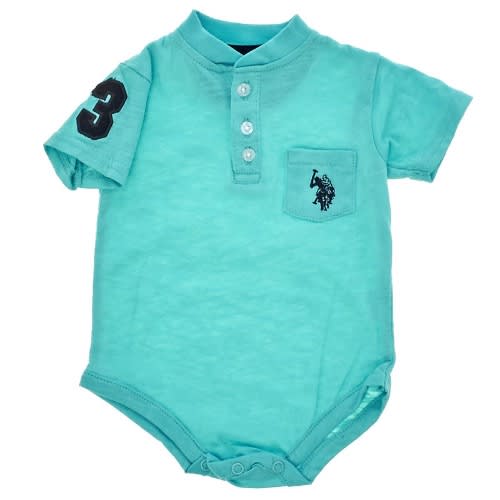 Baby Boys Stripe Shortall With Teal Bodysuit