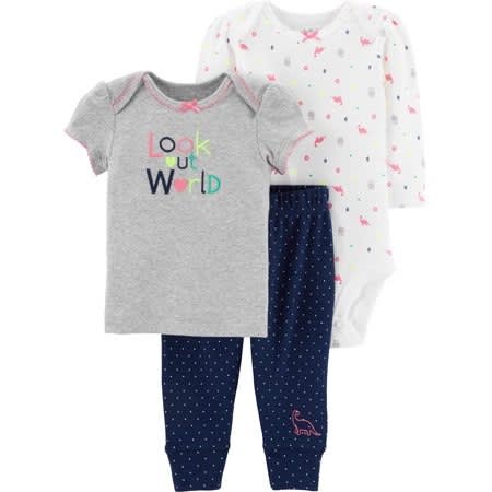 Baby Girls Lookout World Bodysuits And Matching Pant 3 Set-grey