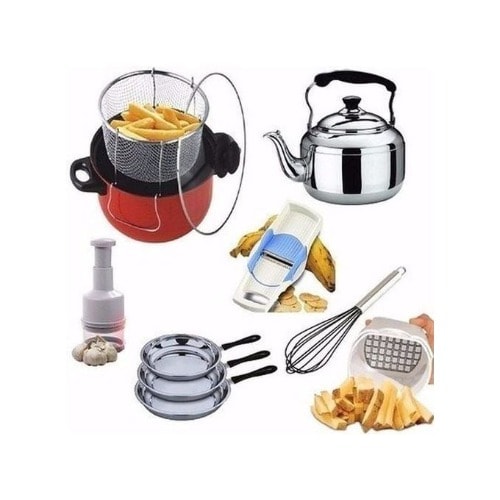 Manual Deep Fryer + Whistling Kettle + Fry Pans Stainlass + Accessories