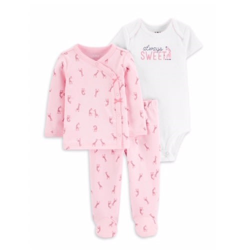 Child Of Mine Baby Girls Outfit Take me Home Cardigan, Bodysuit & Footed Pant Set.