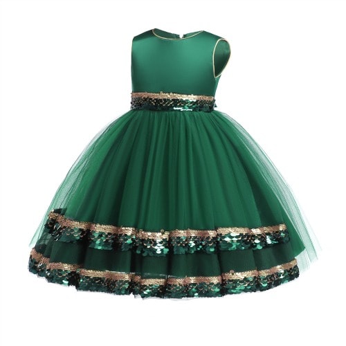 Girl Extra Shimmers Layer Gown - Green