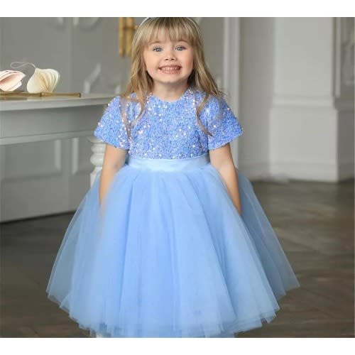 Girl's Shimmer Up Full Ball Gown - Sky blue