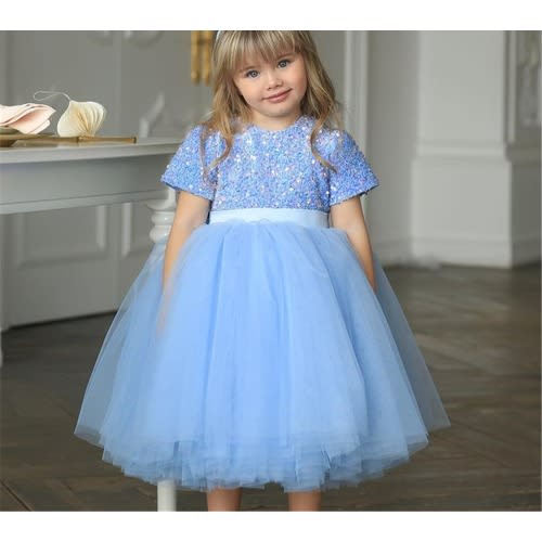Girl's Shimmer Up Full Ball Gown - Sky blue