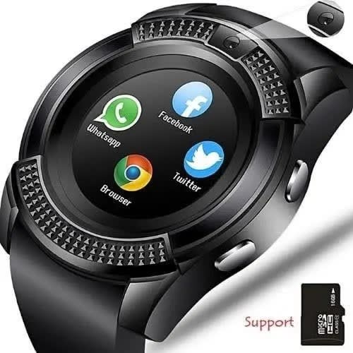 V8 Smart Watches With Camera & Sim Card Slot - Black