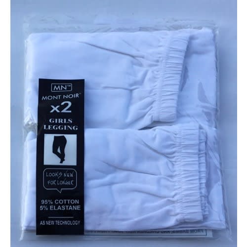 Girl's Plain Leggings- White - 2 Pack