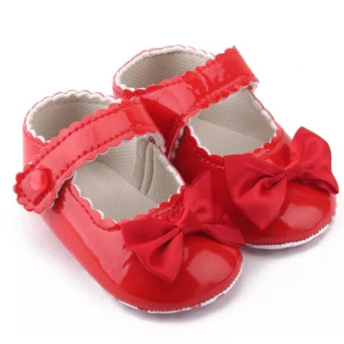 Newborn Baby Girls Bowknot Shoes - Red