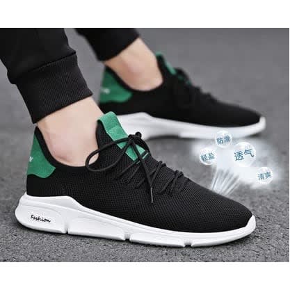 Sports Sneakers - Unisex - Black & Green