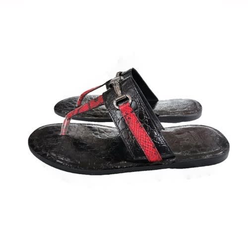 Men's Snake Print Sultan Slide - Black And Red