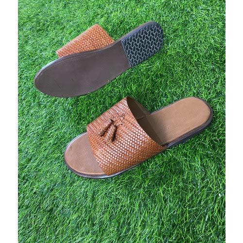Stylish Men’s Simple Leather Brown Slippers
