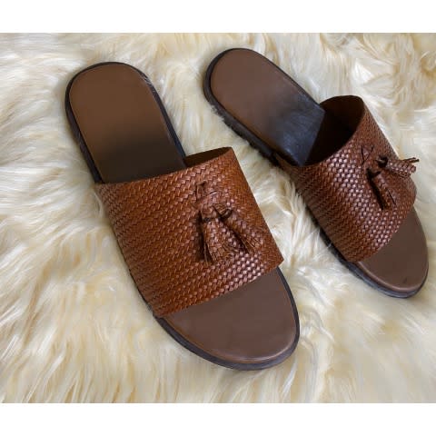 Stylish Men’s Simple Leather Brown Slippers