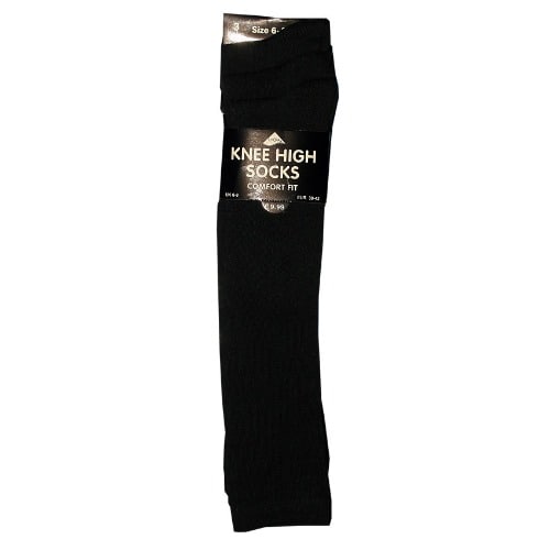 3 Pairs Knee High Socks Comfort Fit - Black