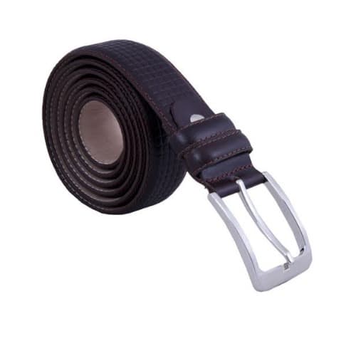 Tiny Checked Leather Belt MB-4166 - Coffee Brown