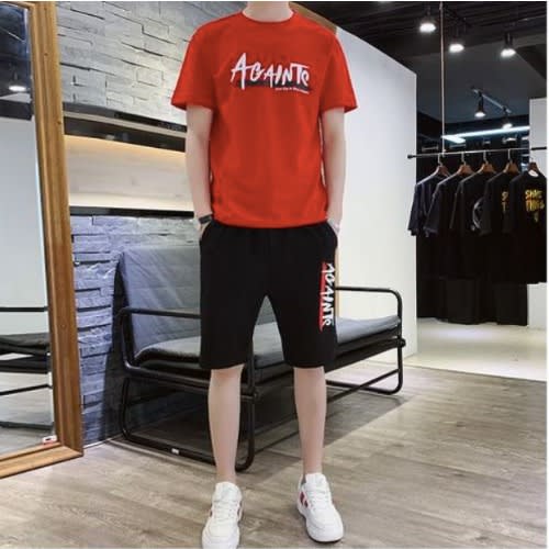 2 In 1 Men's Sport Short Sleeve T-shirt And Short - Red And Black