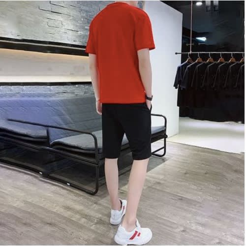 2 In 1 Men's Sport Short Sleeve T-shirt And Short - Red And Black