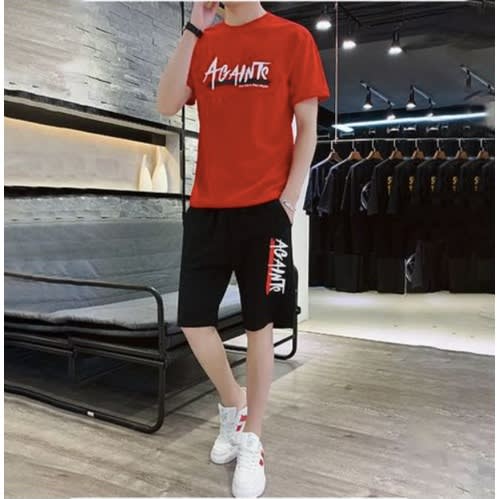 2 In 1 Men's Sport Short Sleeve T-shirt And Short - Red And Black