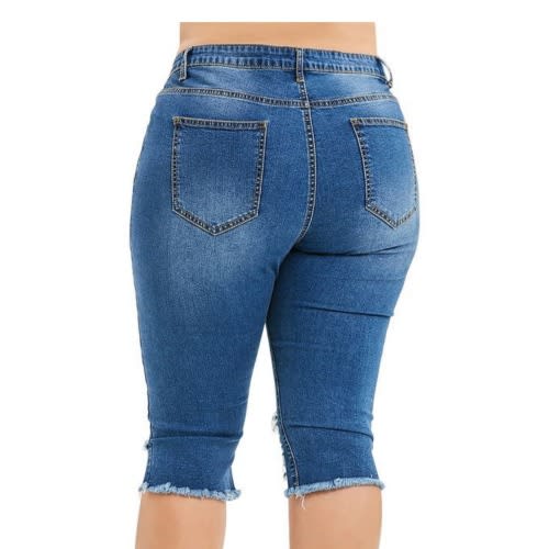 Women Ripped Plus Size Denim Shorts-deep Blue