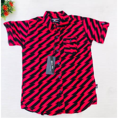 Boys Short Sleeve Button Down Shirt-Pink Print
