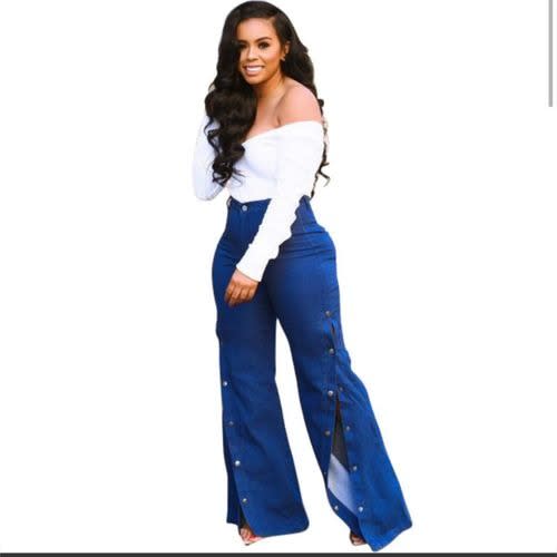 Side Slit Button Bootcut Denim Jean Trouser