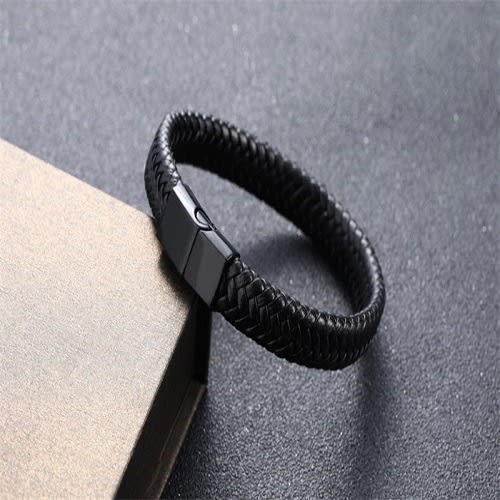 Men's Bracelet - Braided Leather - Black