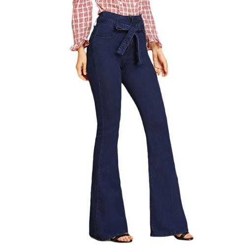 Lacing Up High Waist Stretch Slim Flare Jean