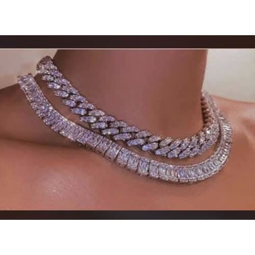 Iced Out Cuban Link Chain With Iced Out Tennis Chain