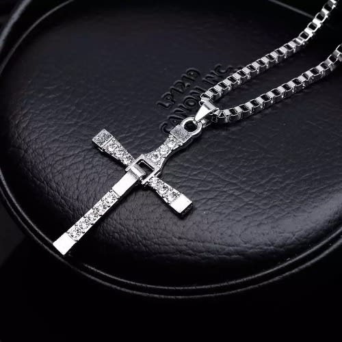 Unisex Rhinestone Bold Cross Pendant Necklace - Silver