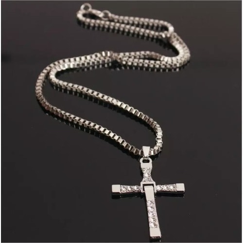 Unisex Rhinestone Bold Cross Pendant Necklace - Silver
