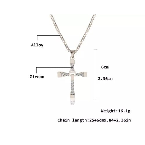 Unisex Rhinestone Bold Cross Pendant Necklace - Silver