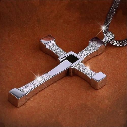 Unisex Rhinestone Bold Cross Pendant Necklace - Silver