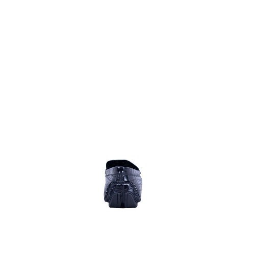 Croc Detailed Leather Italian Loafer - Black - Msh-3723
