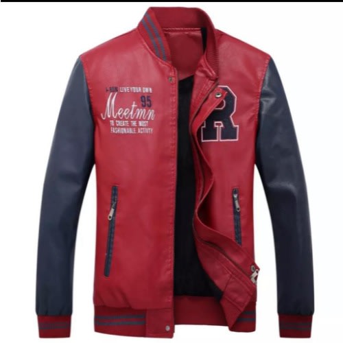 Men's Jacket Faux Leather Casual Bomber Jacket - Red