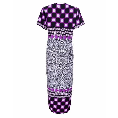 Boxter Square Print Maxi Dress with Neck Detail - Purple
