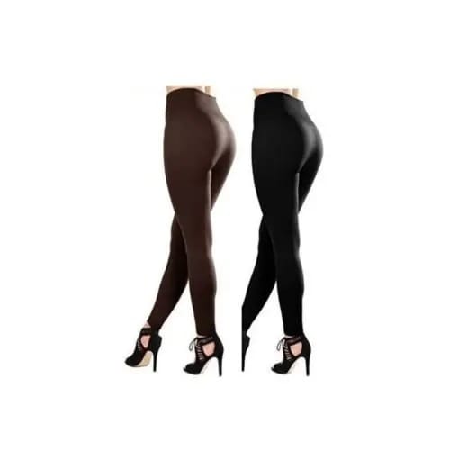 2 In 1 Ladies High Waist Thick Leggings - Brown & Black