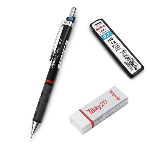 Pencil Hb. 0.7mm + Tikky 20 Erazer + Rotring Refill 0.7mm - Set Of 3