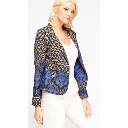 Mixed Print Blazer - Blue Multicolour
