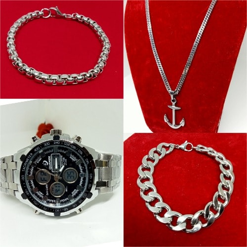 Men's 4 in 1 Multifunctional Digital Analog Wristwatch And Jewelry Set