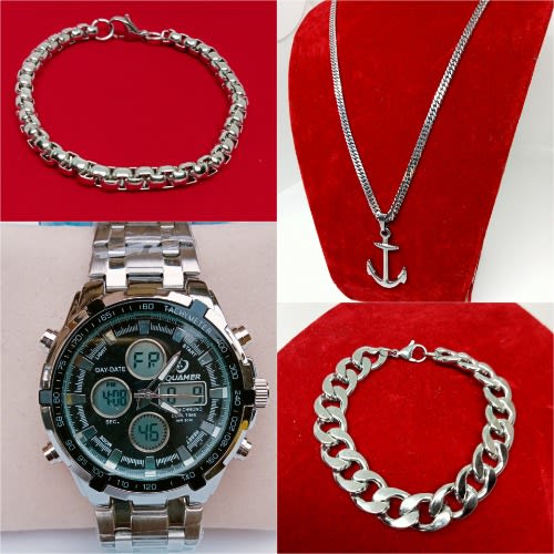 Men's 4 in 1 Multifunctional Digital Analog Wristwatch And Jewelry Set