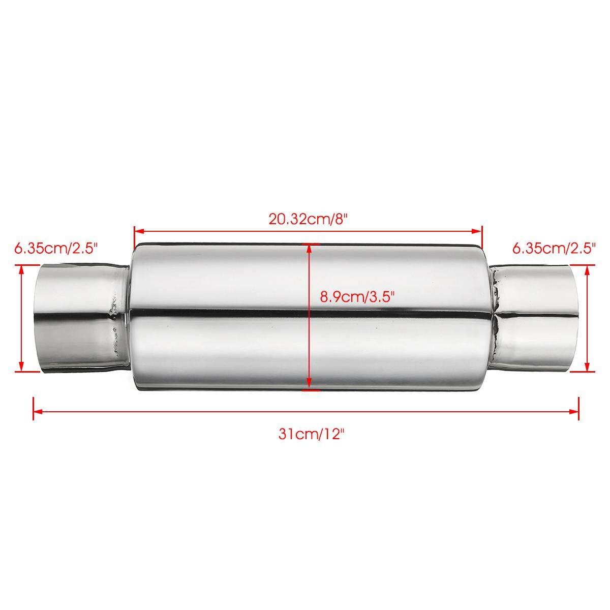 Exhaust Muffler / Resonator - 304 Stainless Steel - 2.5" In - 12" Long 141700920859