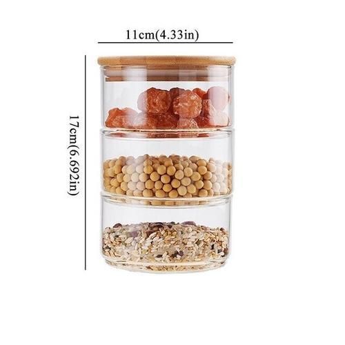 Handmade 1200ml 3 Layer Borosilicate Glass Jar Kitchen Food Bulk Container Set For Spices Dried Fruit Storage Can Salad Bowl Box