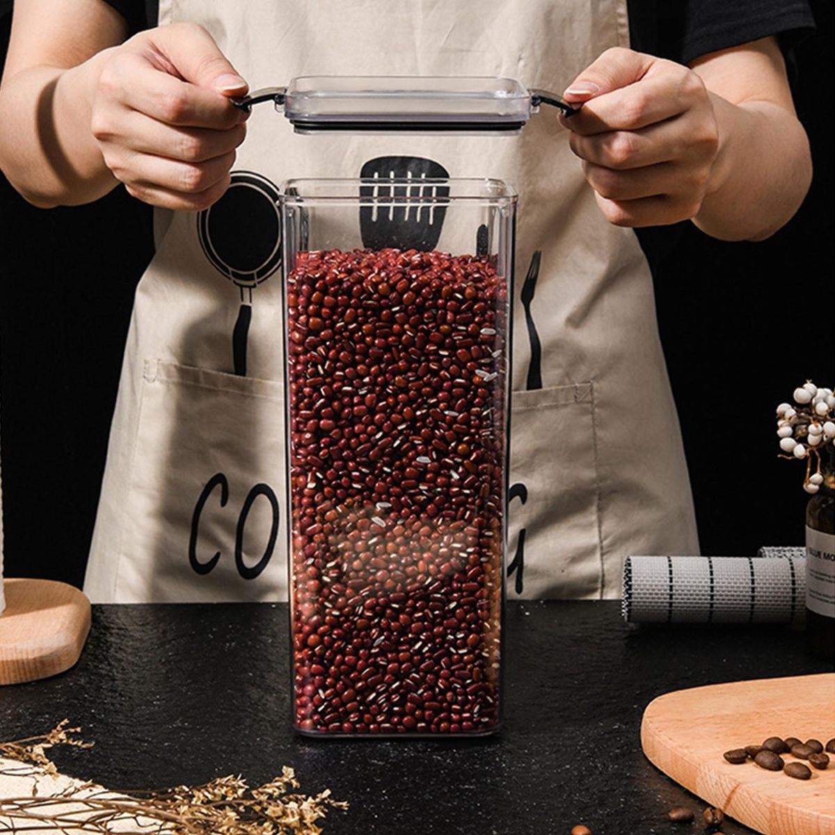 Food Storage Jar Kitchen Cereal Tank Food Rice Storage Container Black